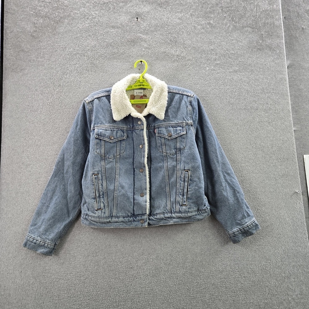 Levi's Women Jacket XL Blue Denim Jean‎ Jacket Sherpa Lined Trucker